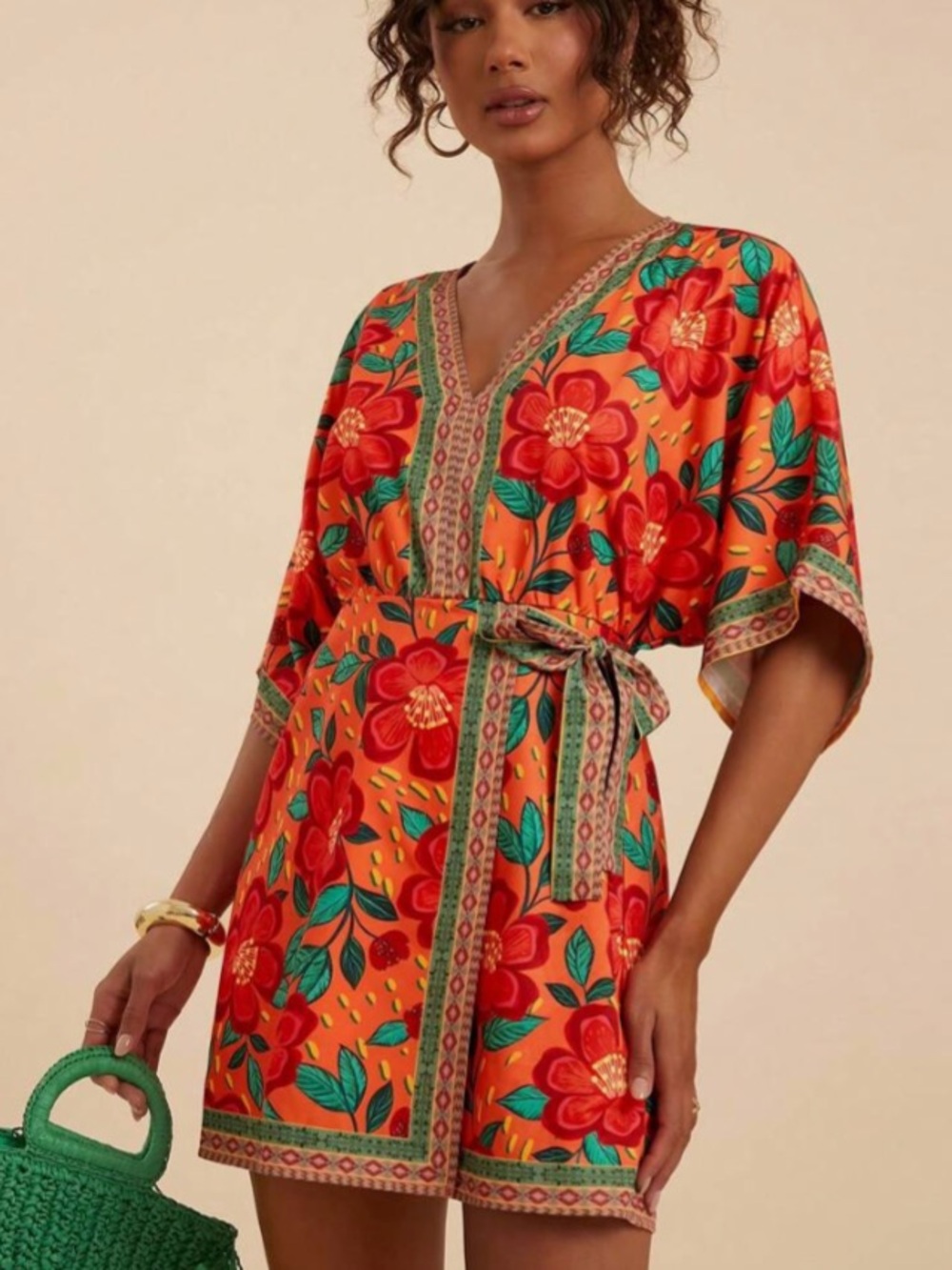 Tropical Floral V-Neck Belted Mini Dress xl